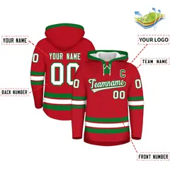 Red Kelly Green Lace-Up Neck Hockey Hoodie Classic Style 2