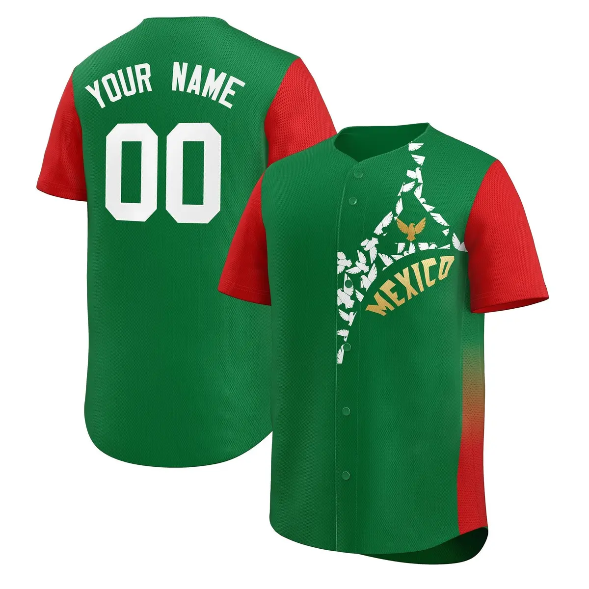 Red Kelly Green Mexico Eagle Graffiti World Cup Baseball Jersey