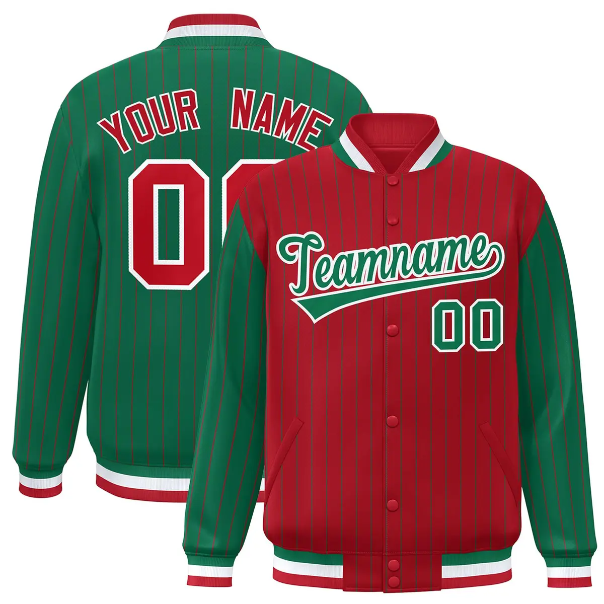 Red Kelly Green Pinstripe Raglan Varsity Letterman Baseball Jacket