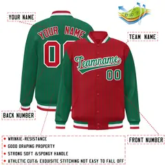 Red Kelly Green Pinstripe Raglan Varsity Letterman Baseball Jacket 2