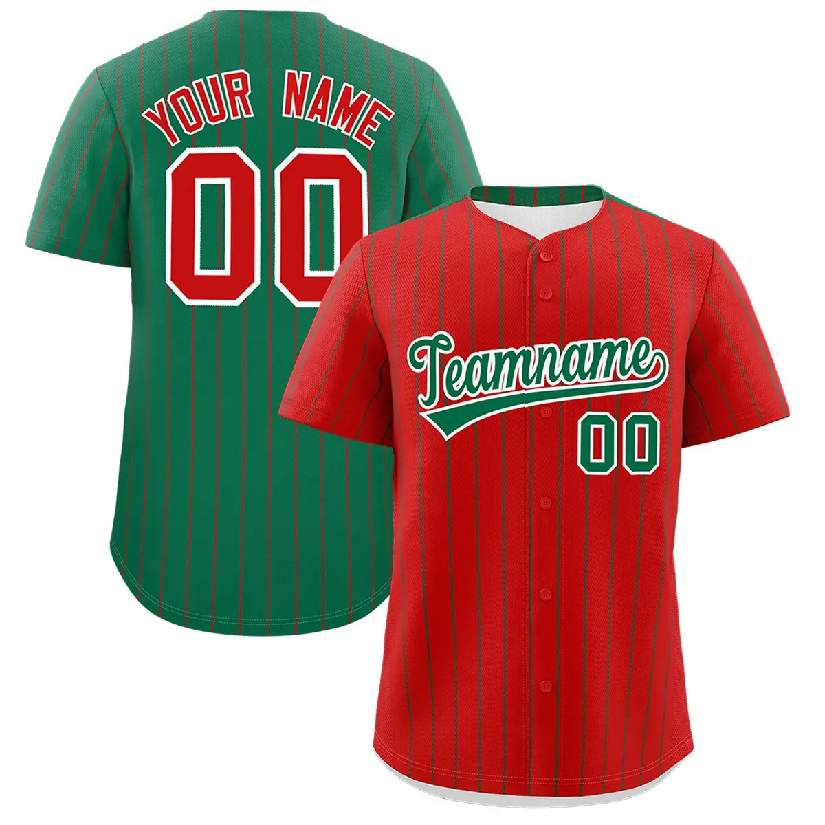 Red Kelly Green Pinstripe Two-Tone Authentic Baseball Jersey