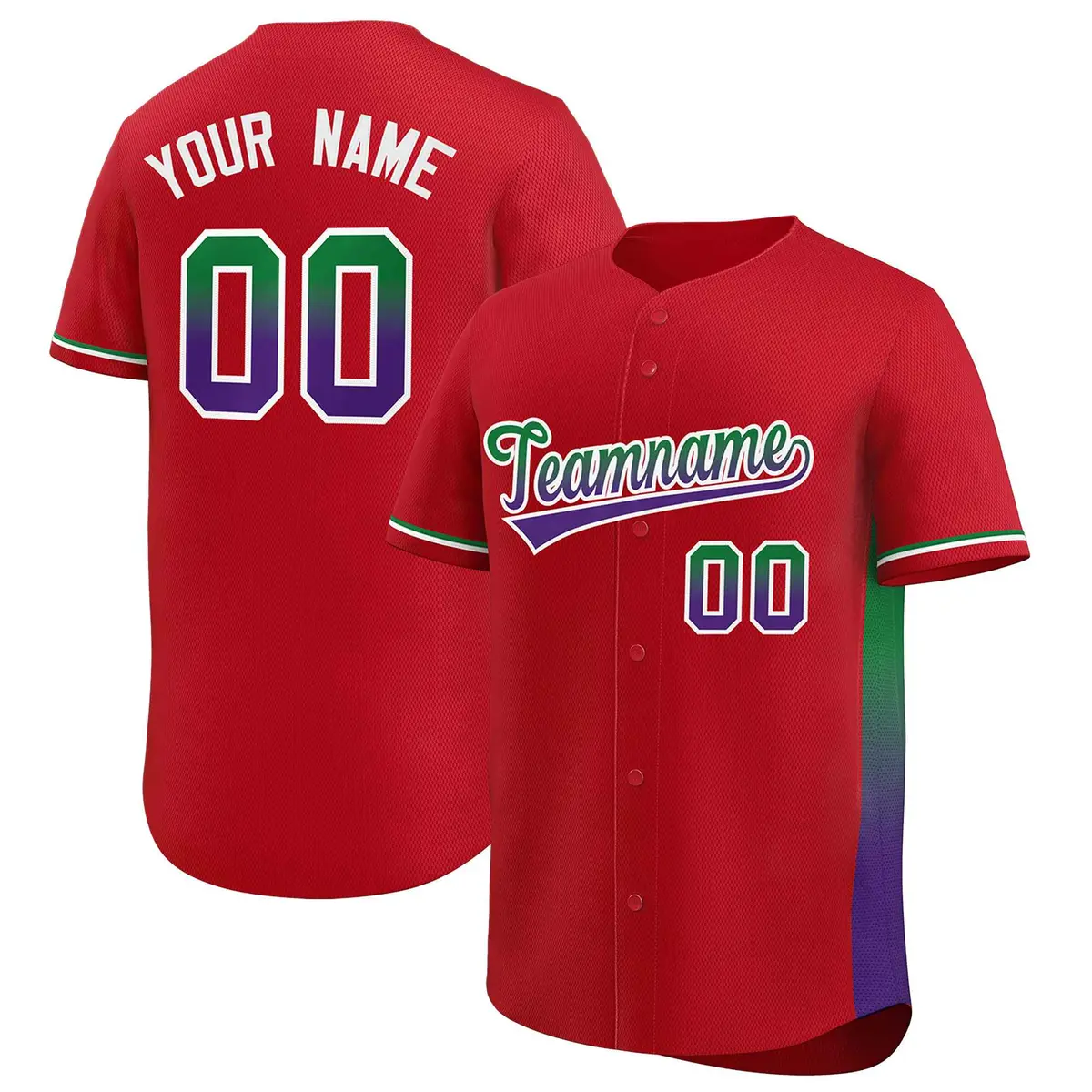 Red Kelly Green-Purple Gradient Font Side Baseball Jersey