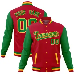 Red Kelly Green Raglan Full-Snap Varsity Letterman Baseball Jacket 1