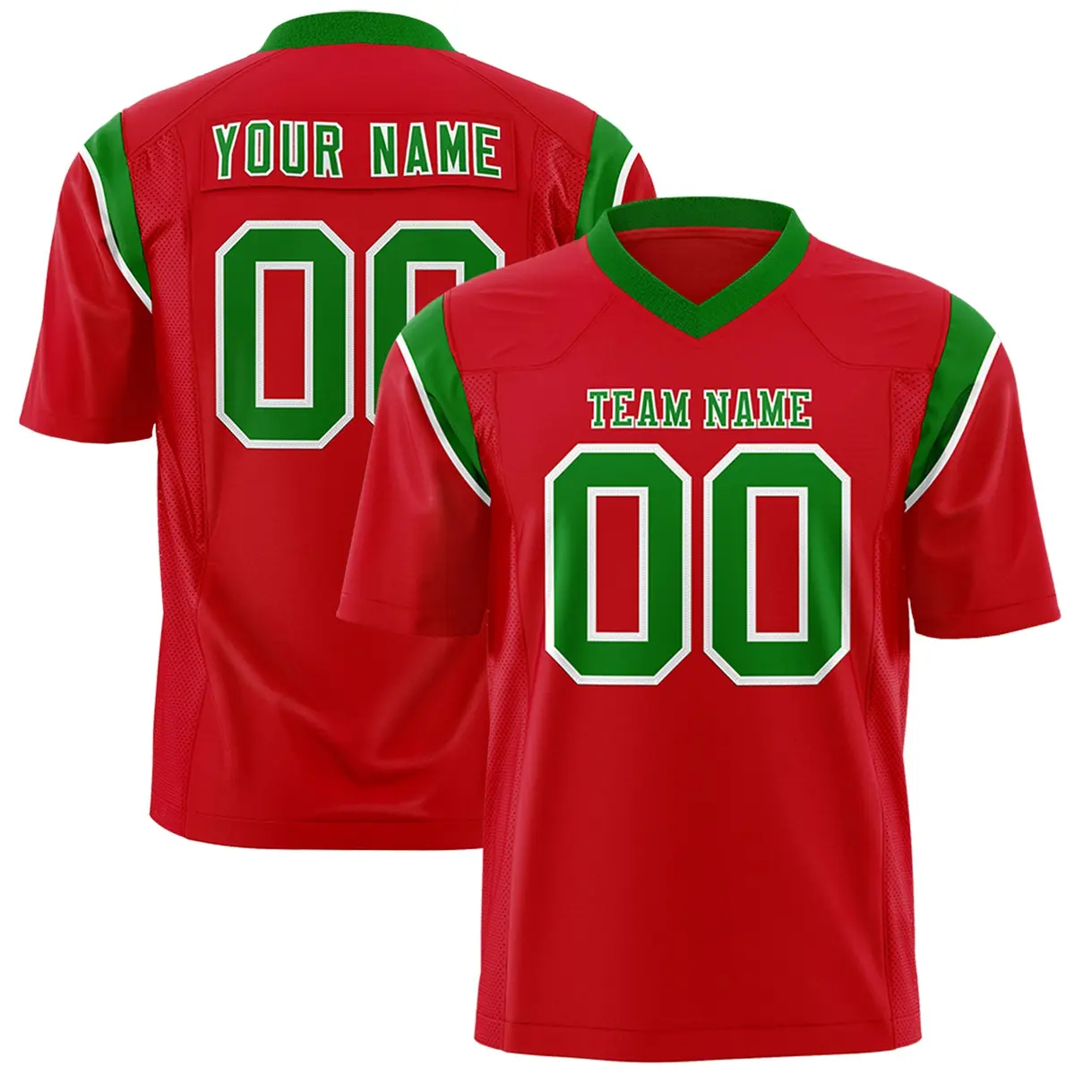 Red Kelly Green Shoulder Cut Two-Tone Flag Football Jersey
