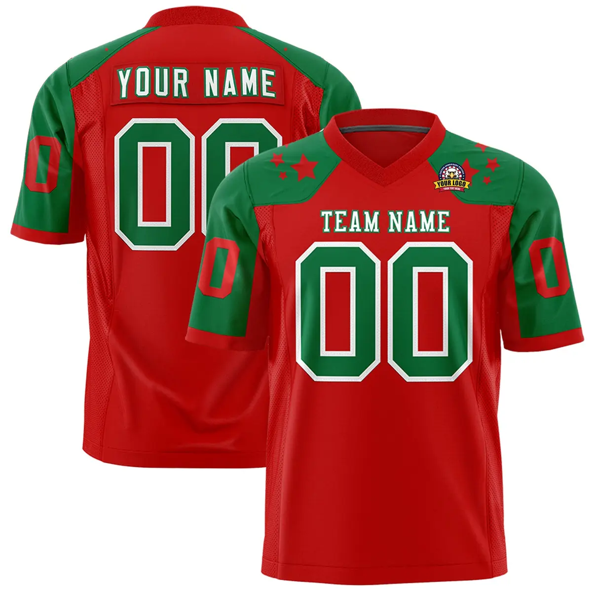 Red Kelly Green Shoulder Star Pattern Flag Football Jersey
