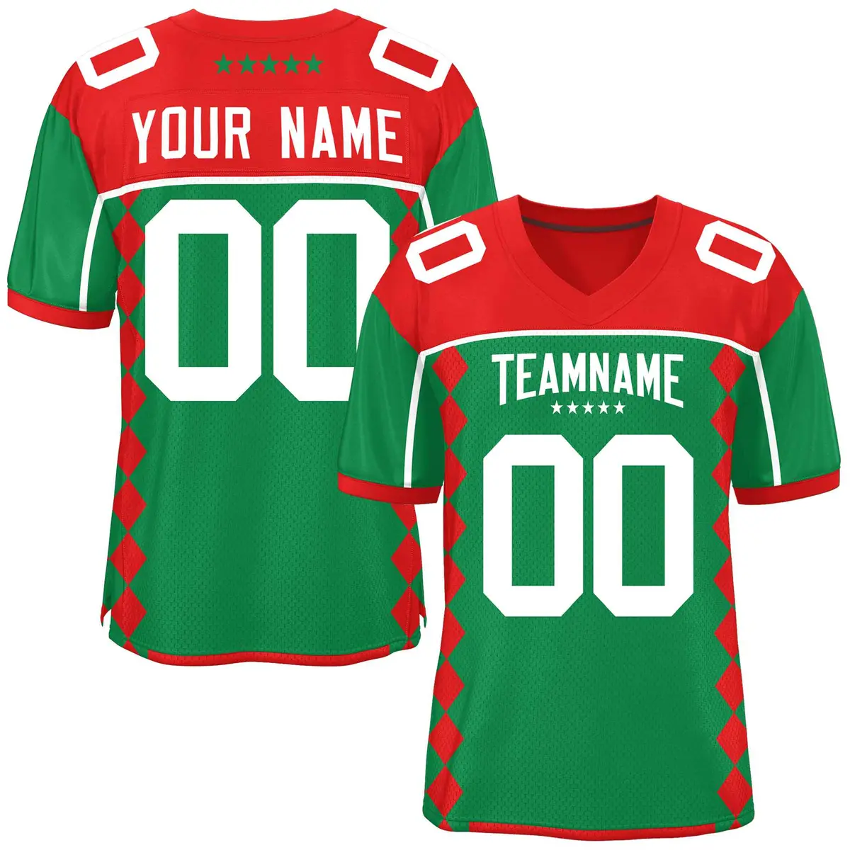 Red Kelly Green Side Blocks Raglan Authentic Football Jersey