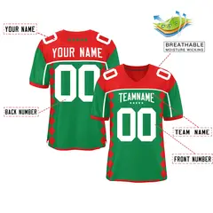 Red Kelly Green Side Blocks Raglan Authentic Football Jersey 2