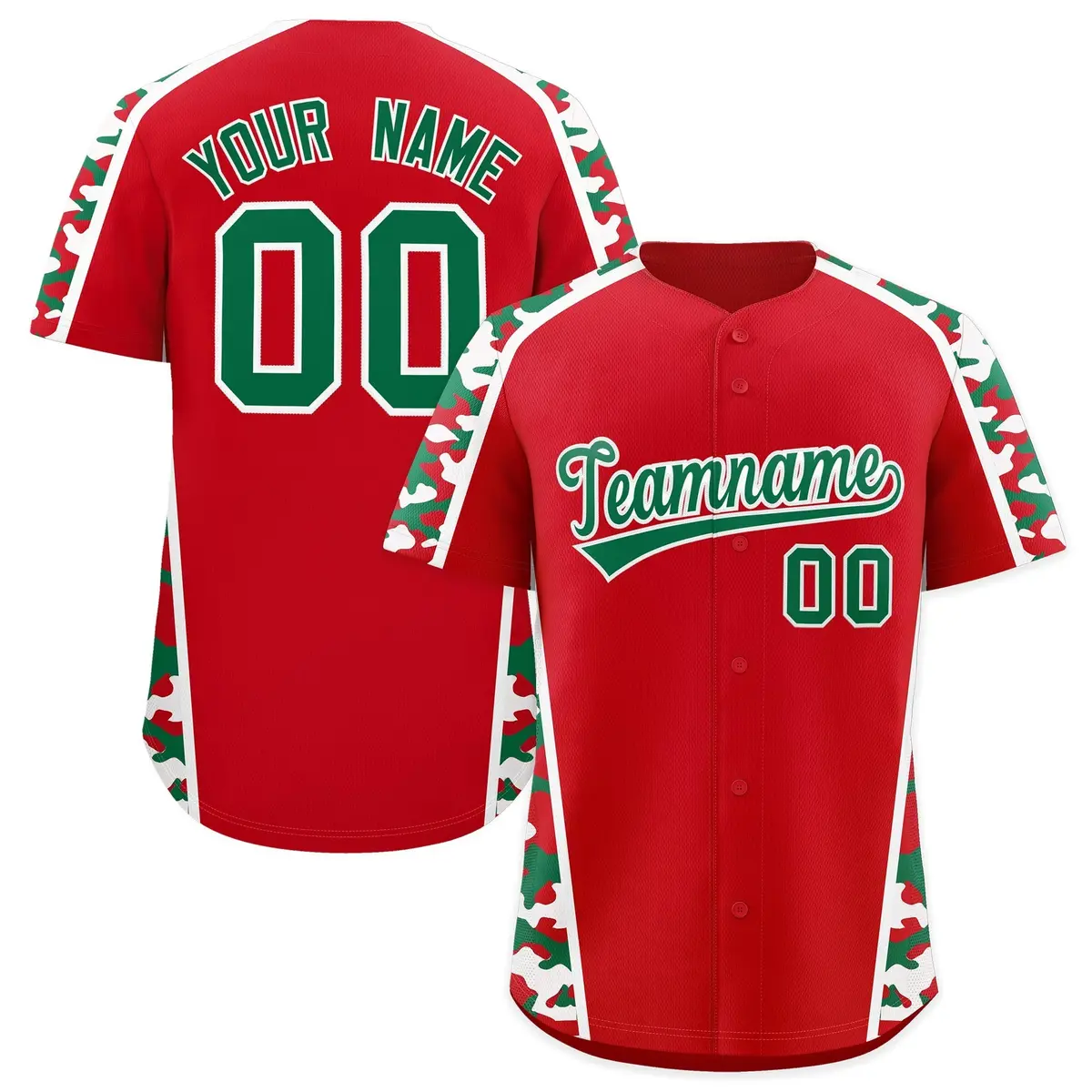 Red Kelly Green Side Camo Baseball Jersey