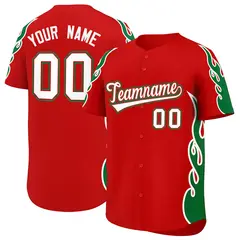 Red Kelly Green Side Flame Outline Baseball Jersey