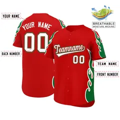 Red Kelly Green Side Flame Outline Baseball Jersey 2