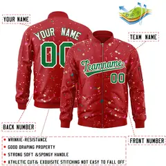 Red Kelly Green Splash Graffiti Pattern Full-Zip Letterman Jacket 2