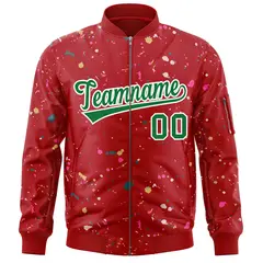 Red Kelly Green Splash Graffiti Pattern Full-Zip Letterman Jacket 3