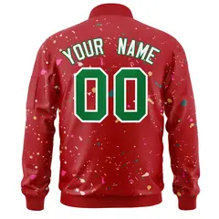 Red Kelly Green Splash Graffiti Pattern Full-Zip Letterman Jacket 4