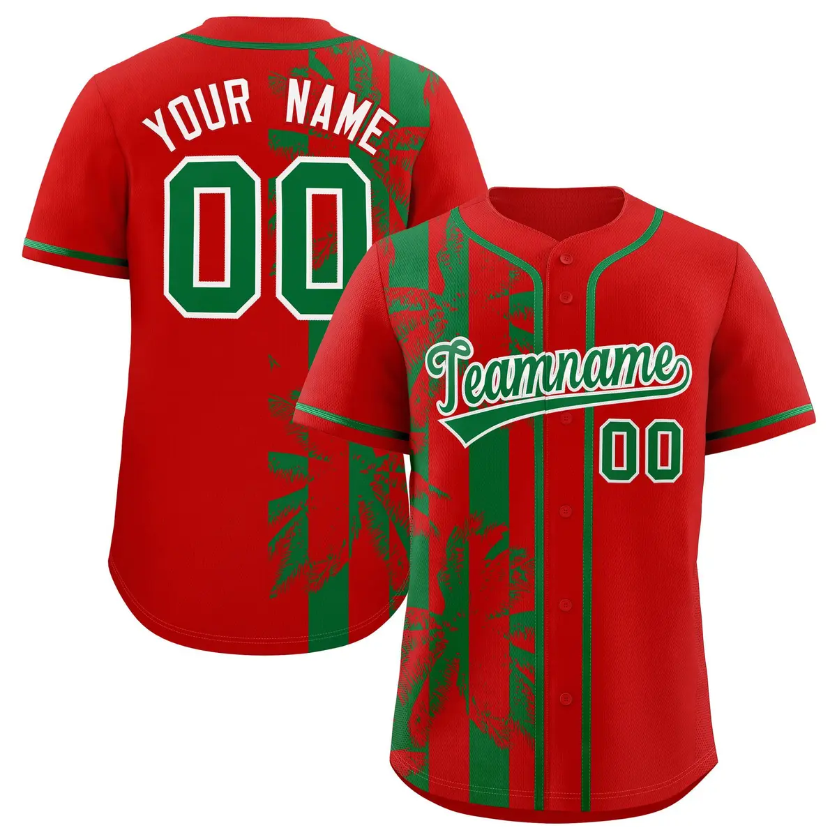 Red Kelly Green Split Coconut Tree Baseball Jersey