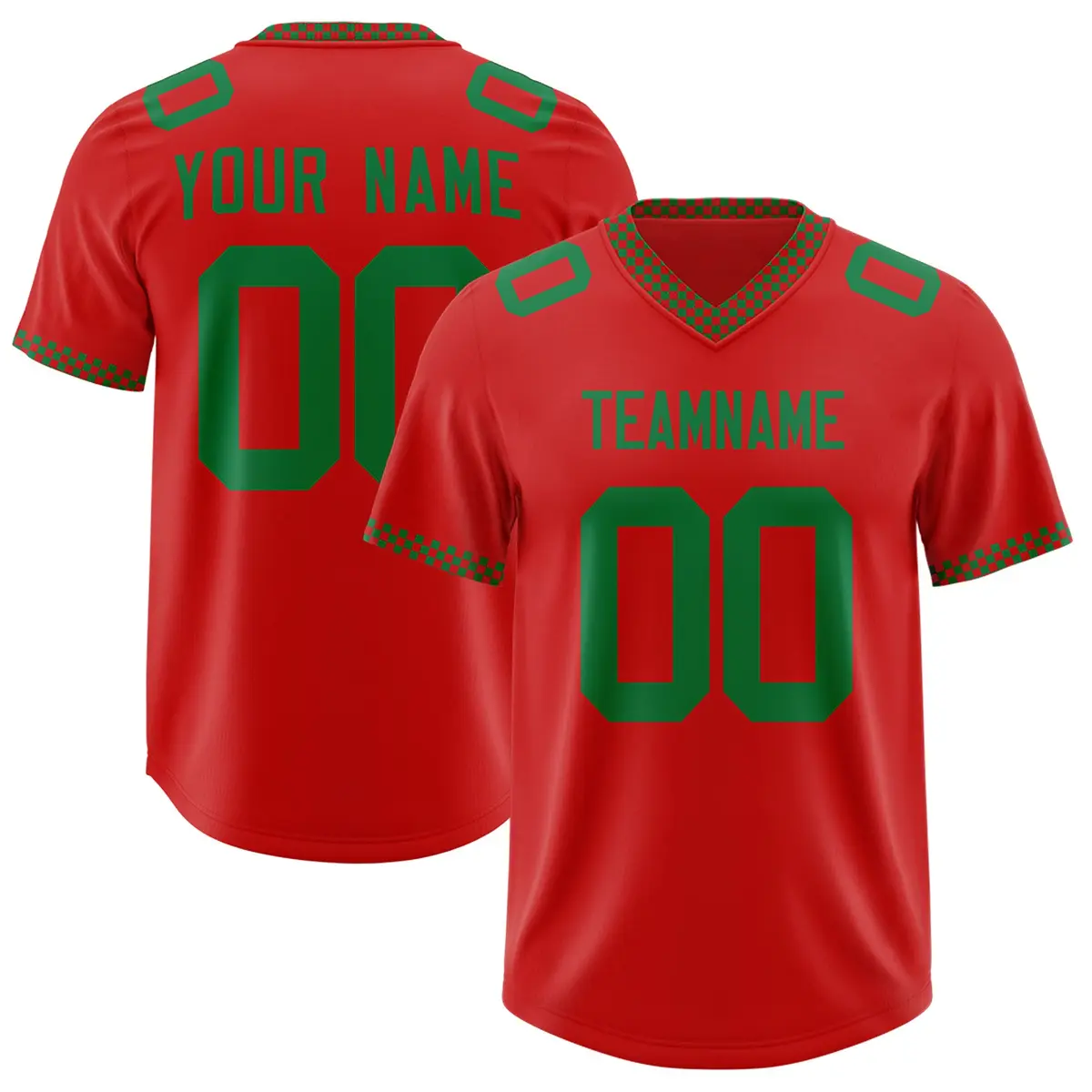 Red Kelly Green Square Neckline Football Jersey
