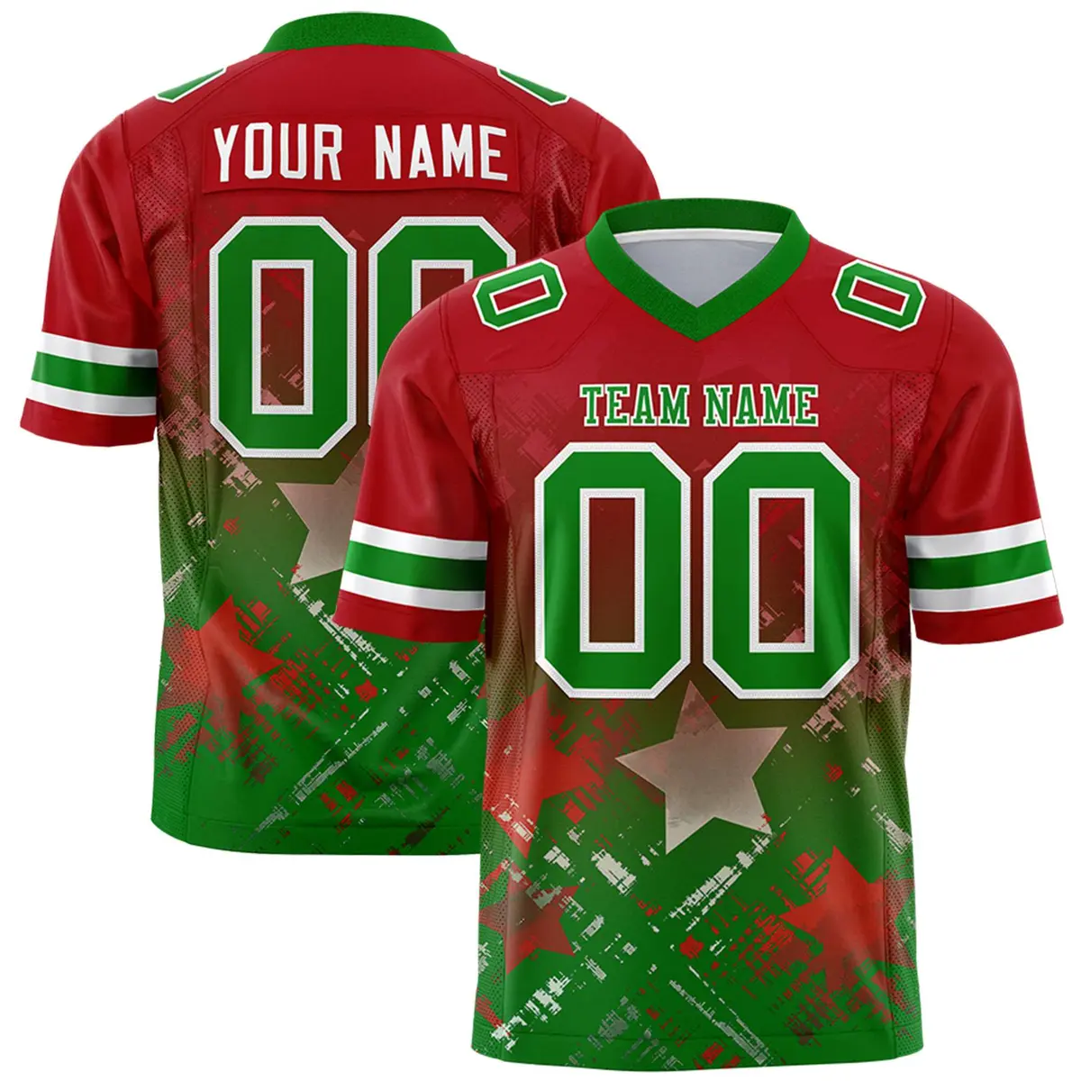 Red Kelly Green Star Gradient Flag Football Jersey