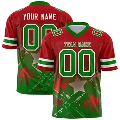 Red Kelly Green Star Gradient Flag Football Jersey 1