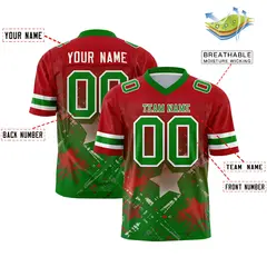 Red Kelly Green Star Gradient Flag Football Jersey 2