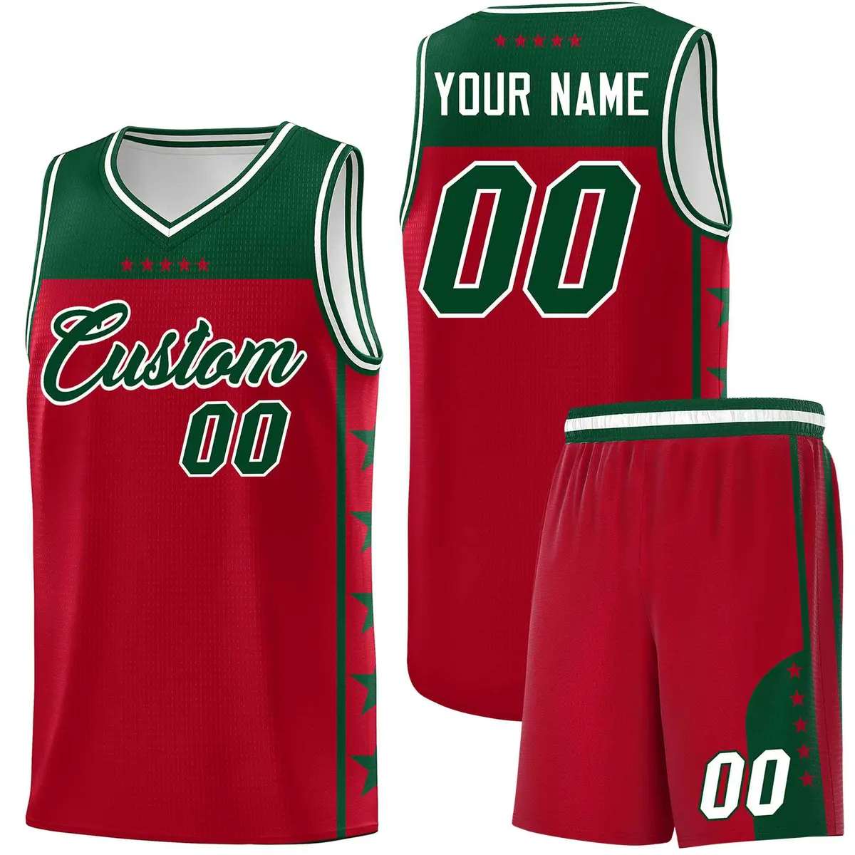 Red Kelly Green Star Pattern Team Basketball Jersey