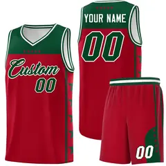 Red Kelly Green Star Pattern Team Basketball Jersey 1