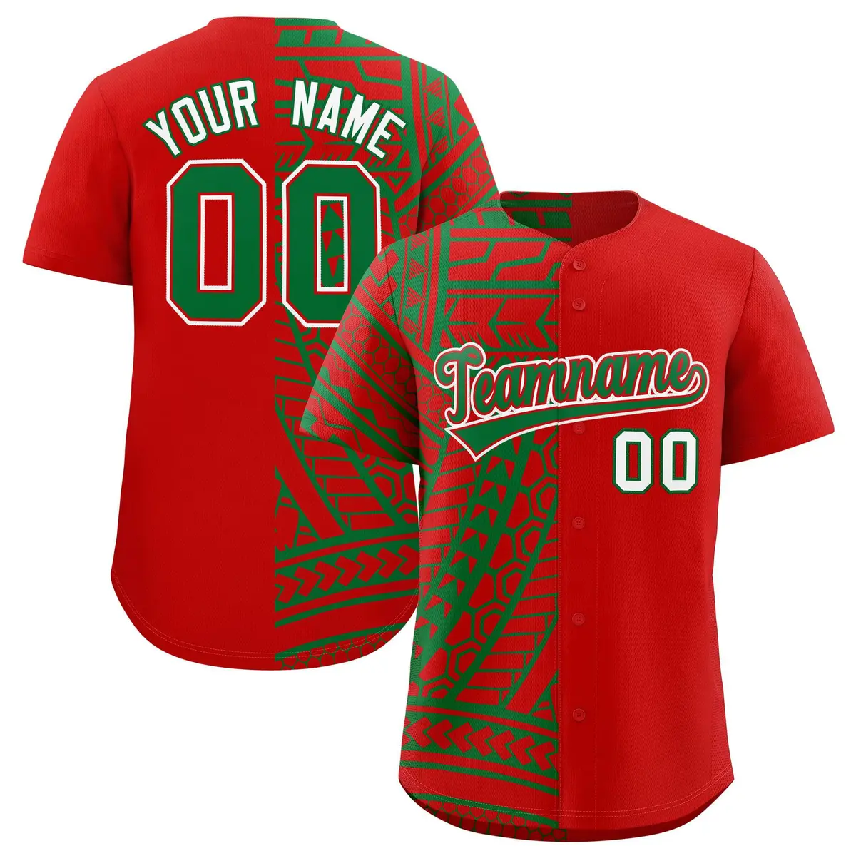 Red Kelly Green Tribal Split Baseball Jersey