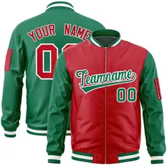 Red Kelly Green Two-Tone Varsity Letterman Bomber Jacket 1