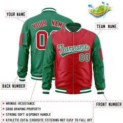 Red Kelly Green Two-Tone Varsity Letterman Bomber Jacket 2