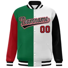 Red Kelly Green White-Black Color Block Varsity Full-Snap Baseball Jacket 3