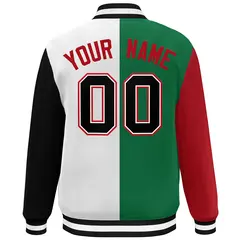 Red Kelly Green White-Black Color Block Varsity Full-Snap Baseball Jacket 4