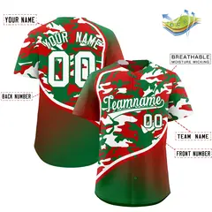 Red Kelly Green White Camo Gradient Fashion Baseball Jersey 2