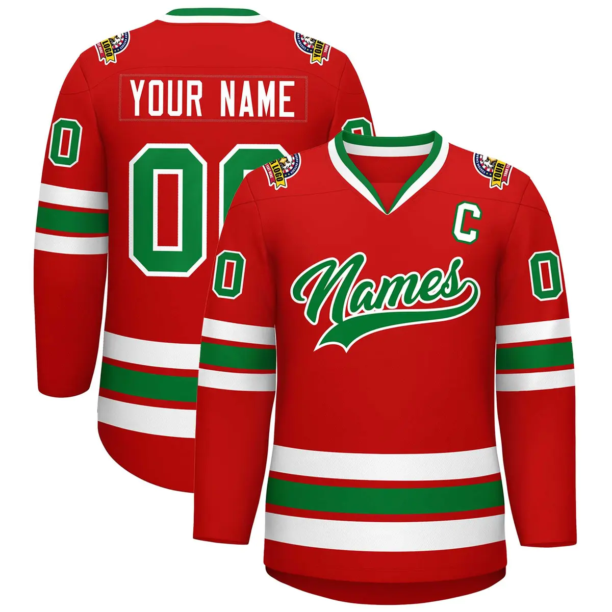 Red Kelly Green White Classic Hockey Jersey
