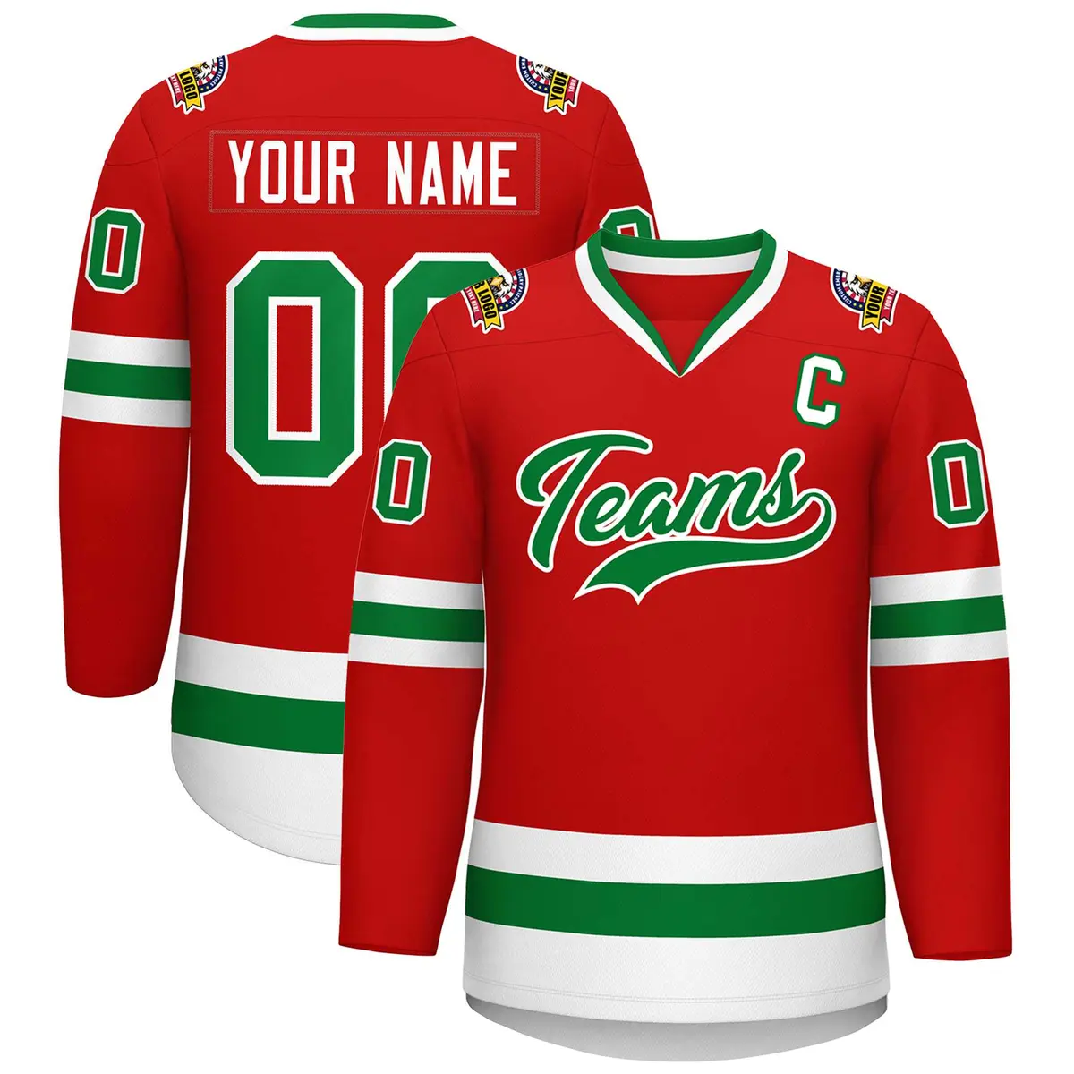 Red Kelly Green White Classic Hockey Jersey