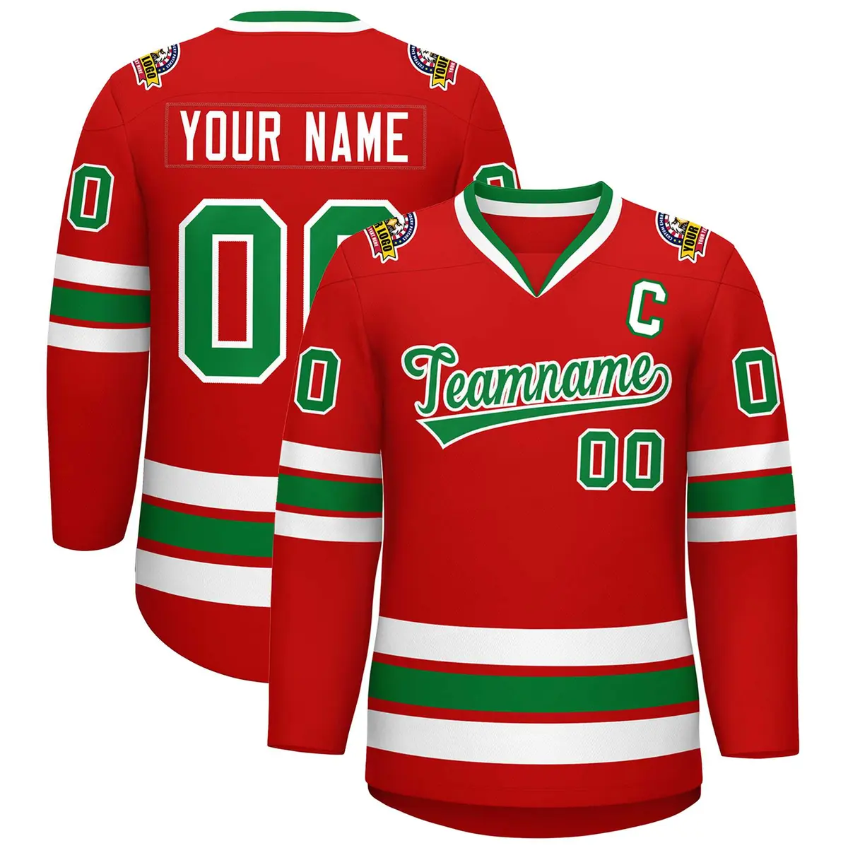 Red Kelly Green White Classic Hockey Jersey