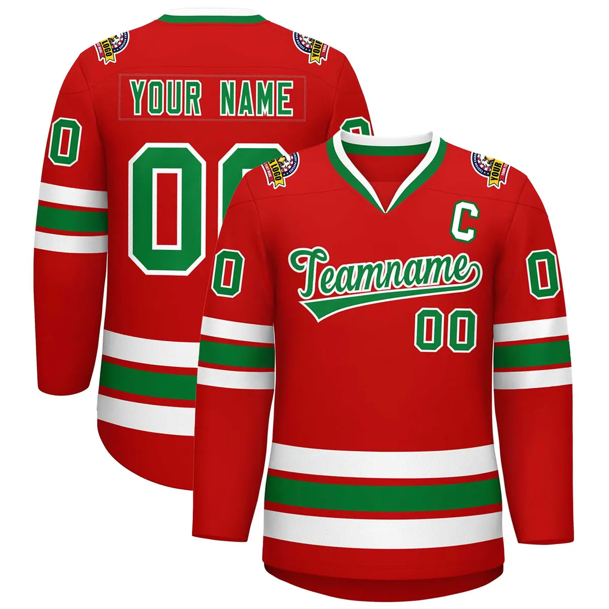 Red Kelly Green White Classic Hockey Jersey