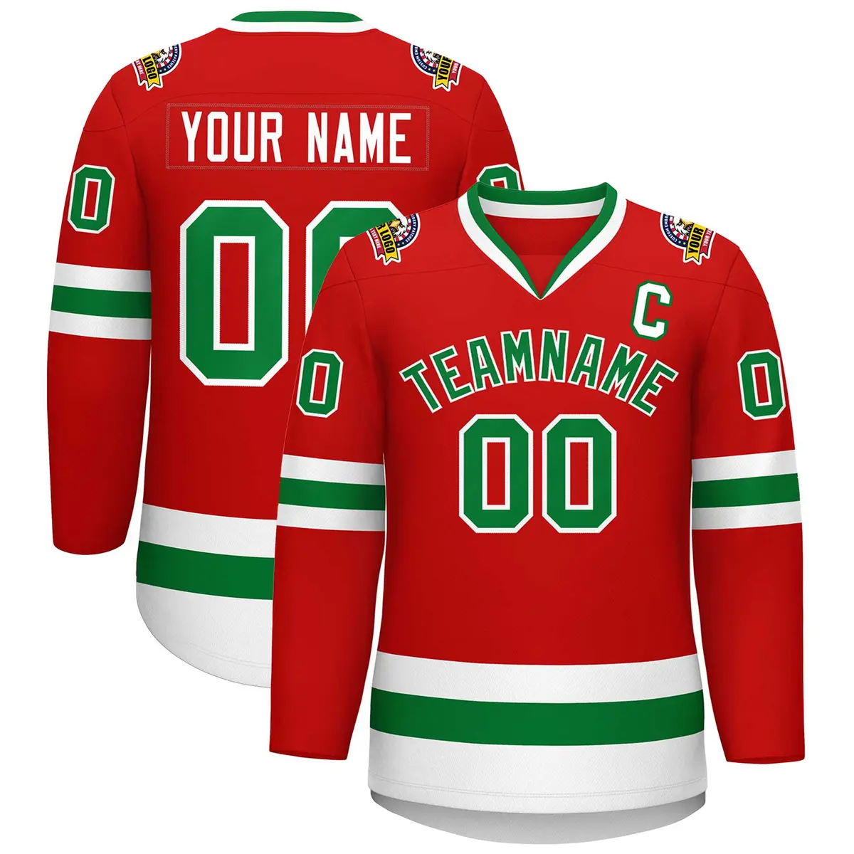 Red Kelly Green White Classic Hockey Jersey
