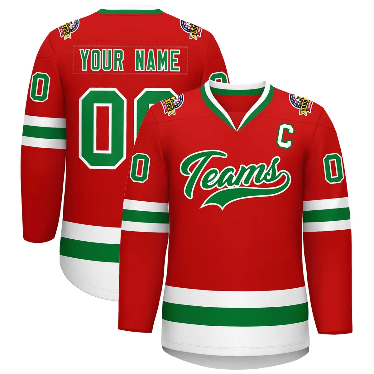 Red Kelly Green White Classic Hockey Jersey