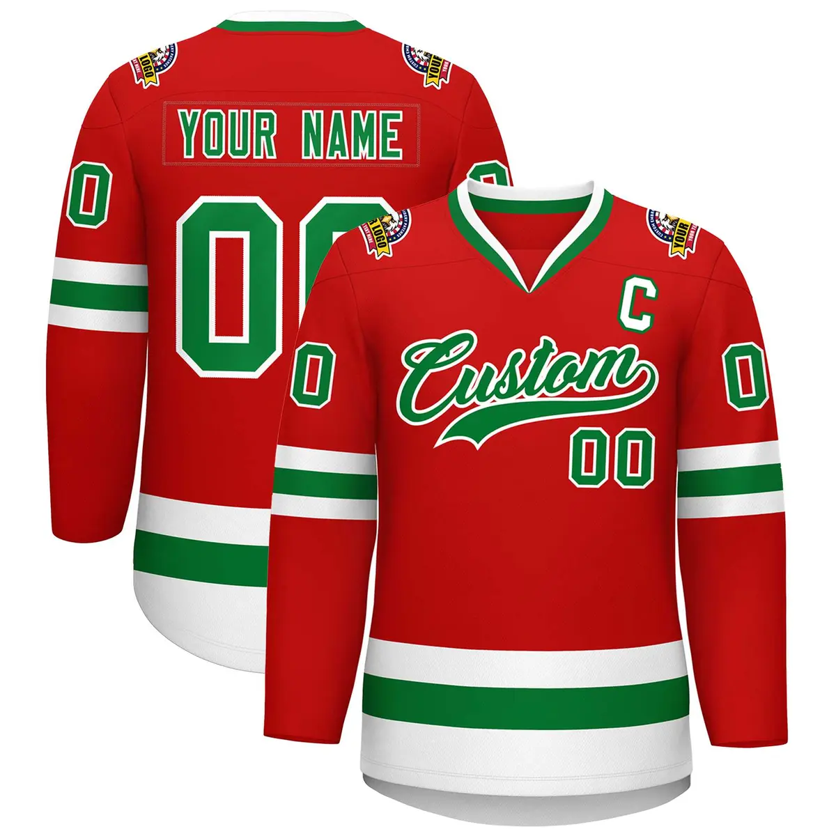 Red Kelly Green White Classic Hockey Jersey
