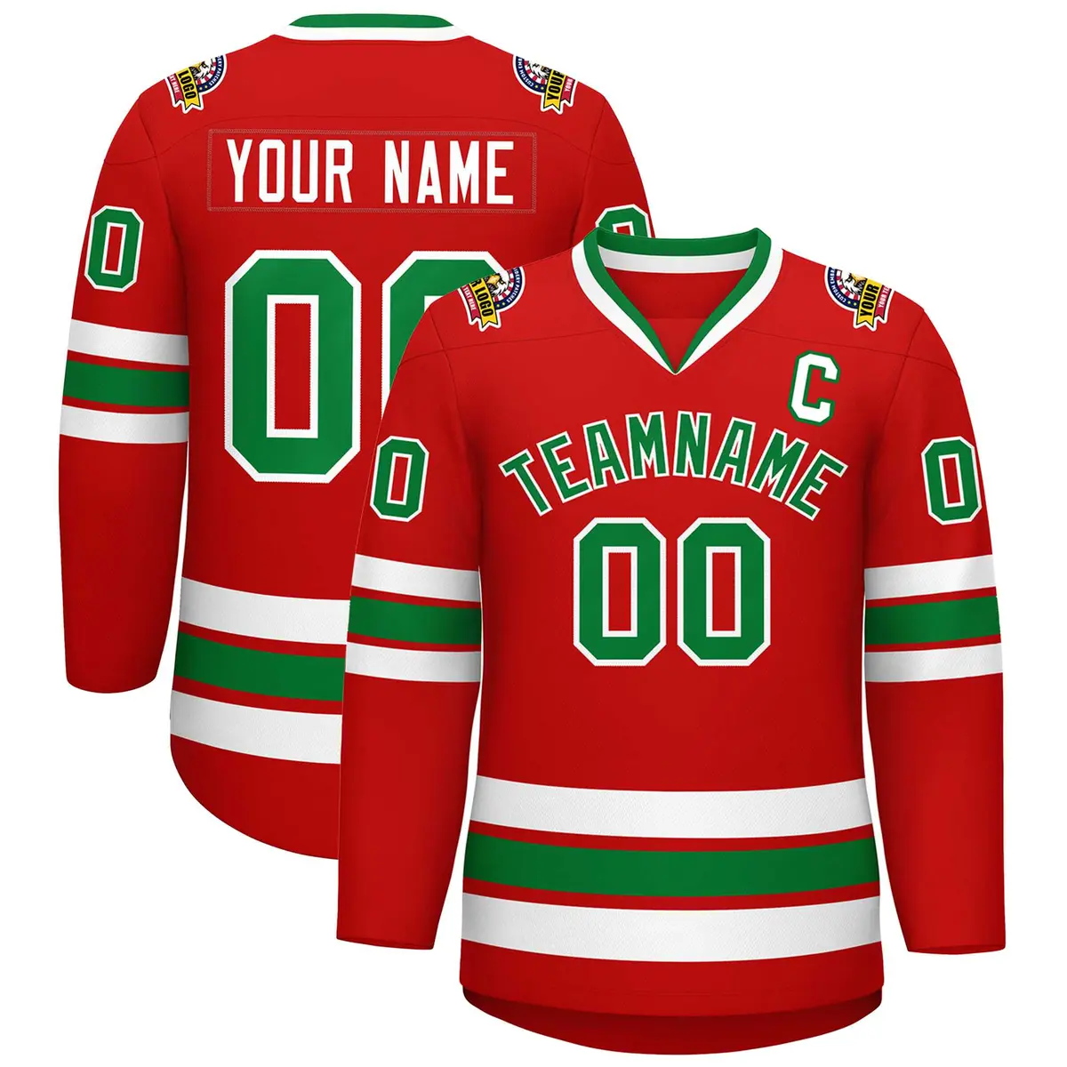 Red Kelly Green White Classic Hockey Jersey