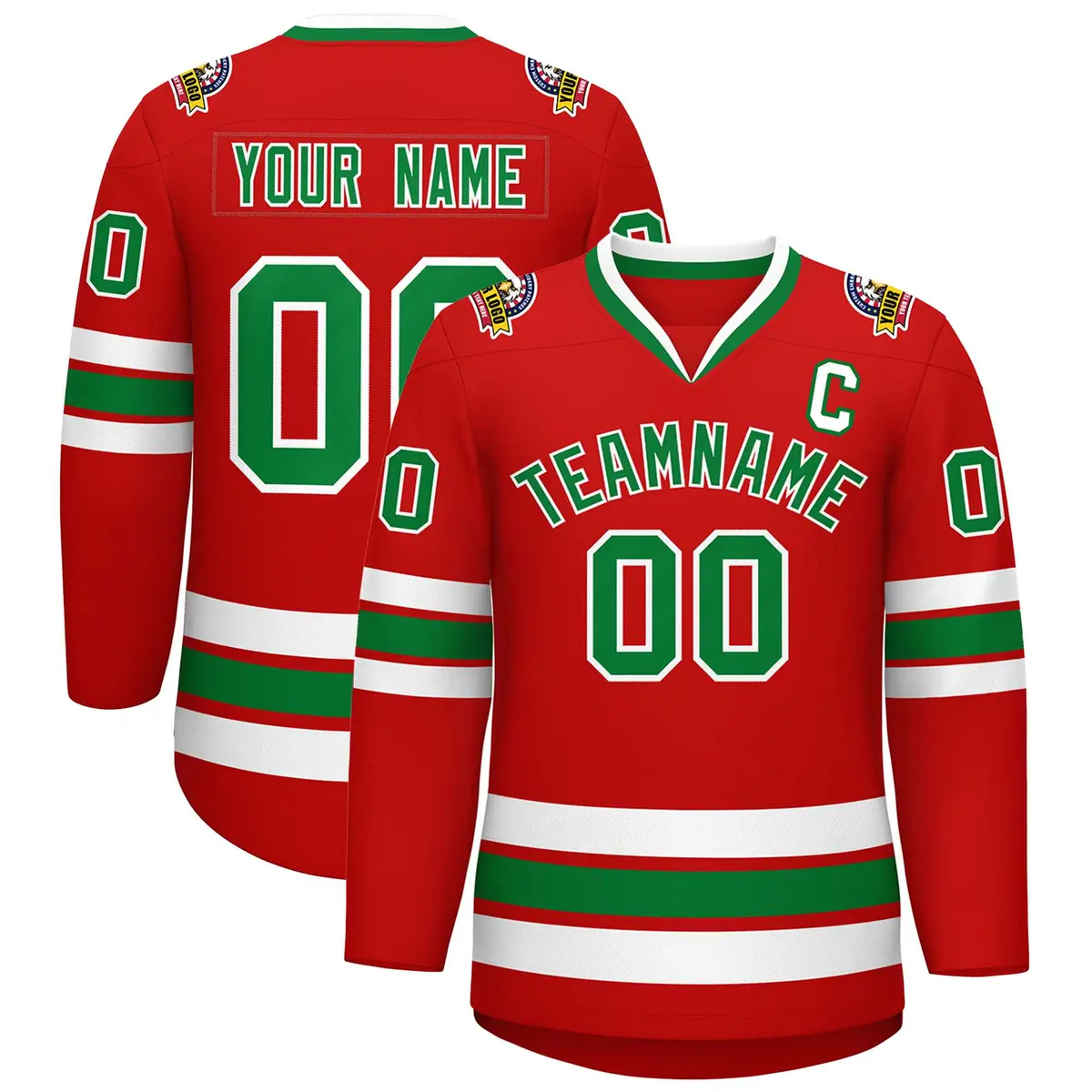 Red Kelly Green White Classic Hockey Jersey