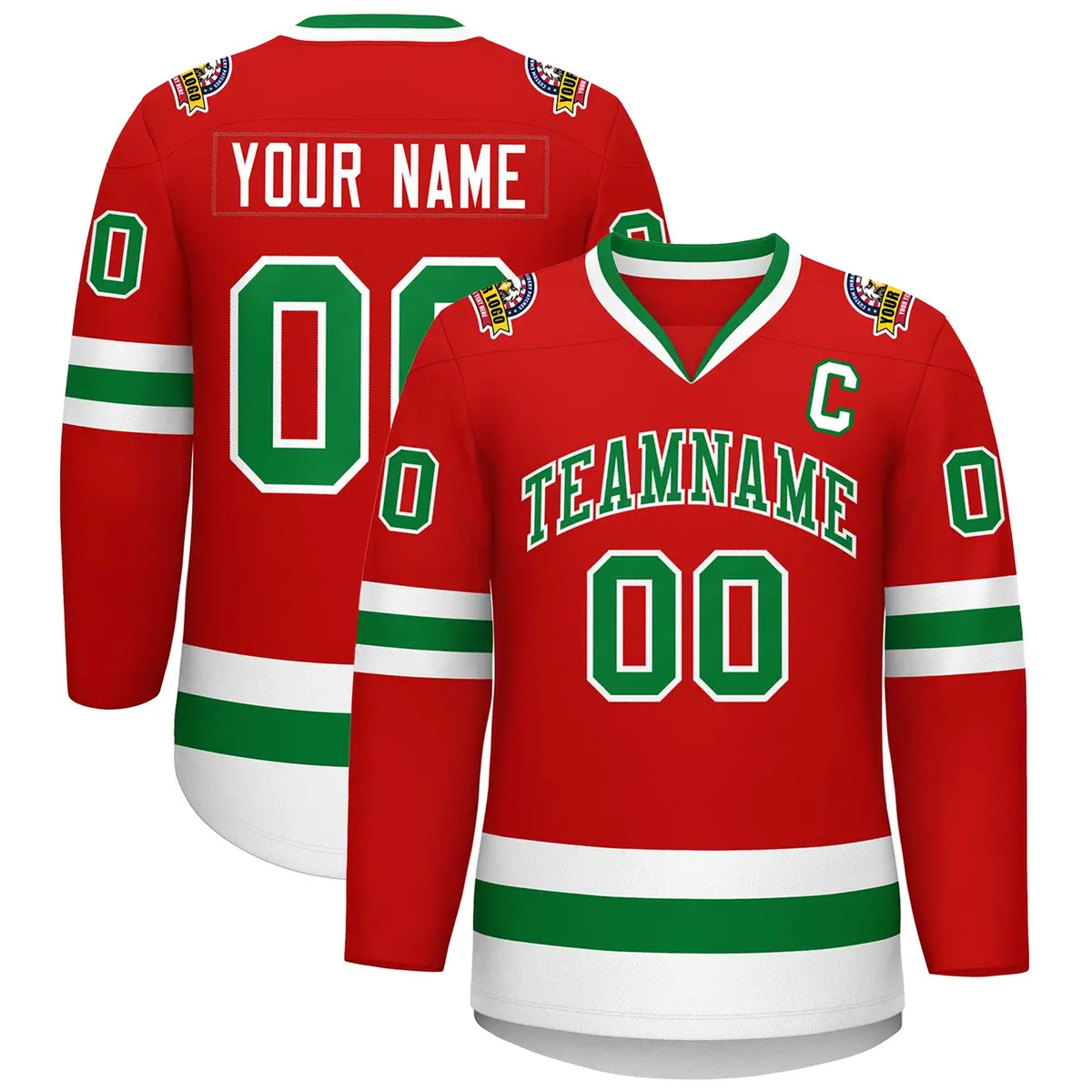 Red Kelly Green White Classic Hockey Jersey