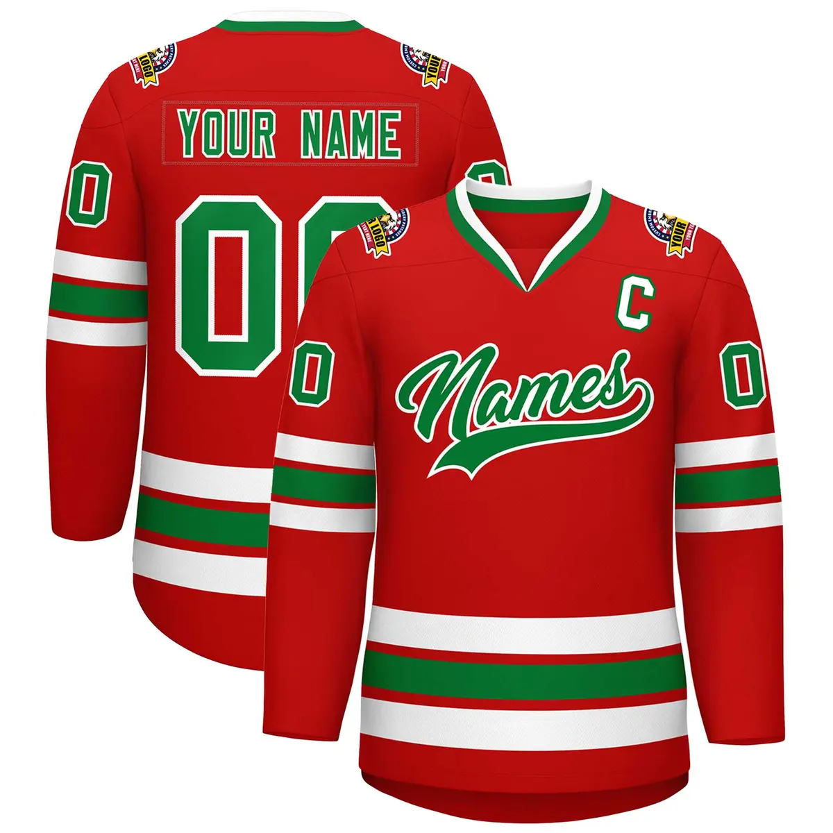 Red Kelly Green White Classic Hockey Jersey