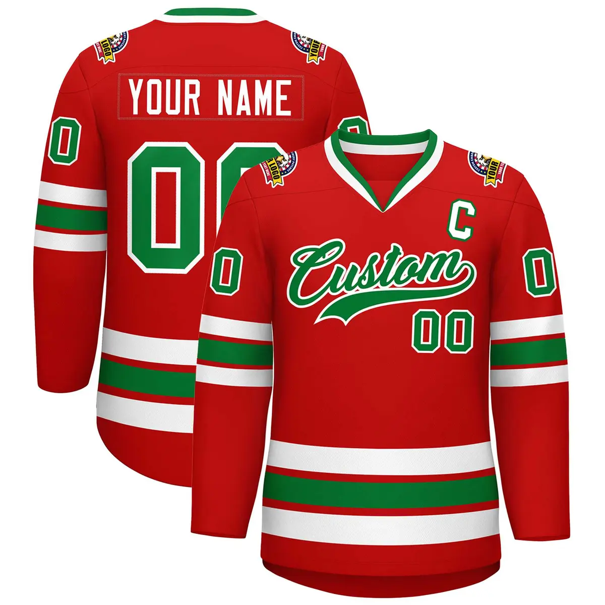 Red Kelly Green White Classic Hockey Jersey