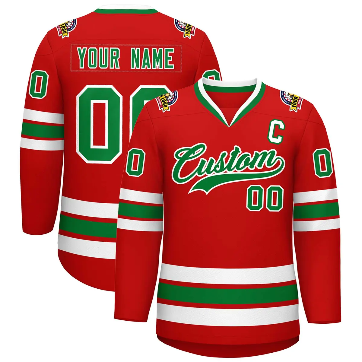 Red Kelly Green White Classic Hockey Jersey