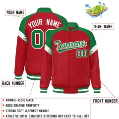 Red Kelly Green-White Color Block Varsity Letterman Jacket 2