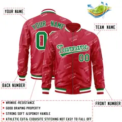 Red Kelly Green-White Full-Zip Varsity Letter Bomber Jacket 2