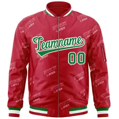 Red Kelly Green-White Full-Zip Varsity Letter Bomber Jacket 3