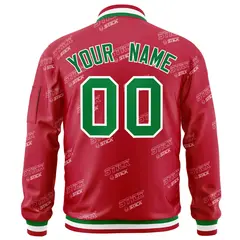 Red Kelly Green-White Full-Zip Varsity Letter Bomber Jacket 4