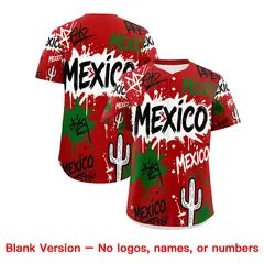 Red Kelly Green White Graffiti Mexican Style Baseball Jersey 2