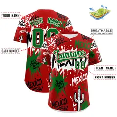 Red Kelly Green White Graffiti Mexican Style Baseball Jersey 3