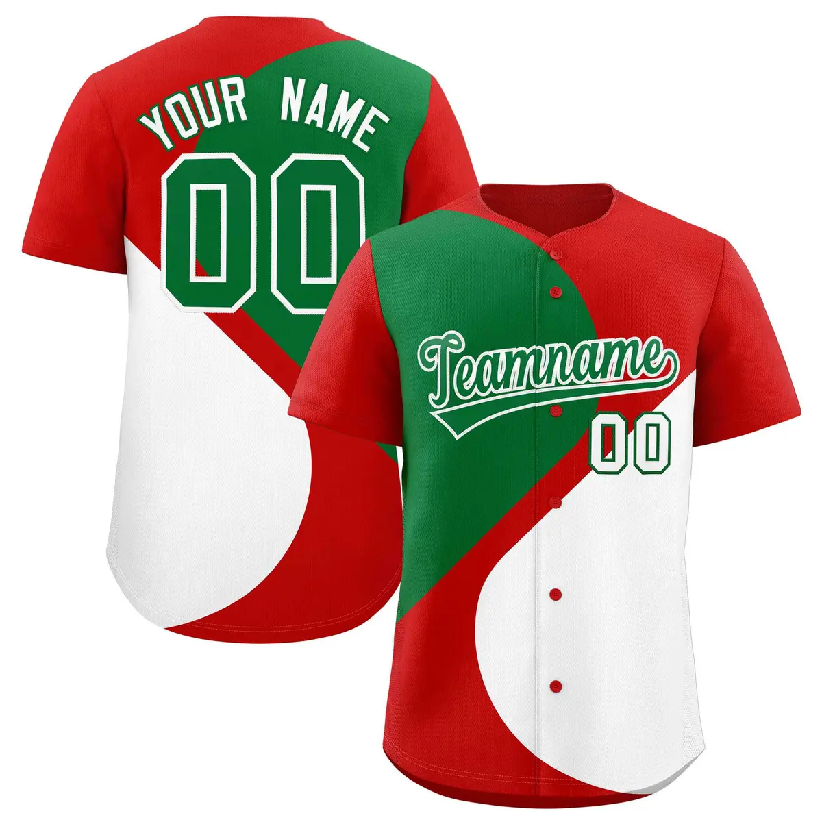 Red Kelly Green White Half Heart Color Block Baseball Jersey
